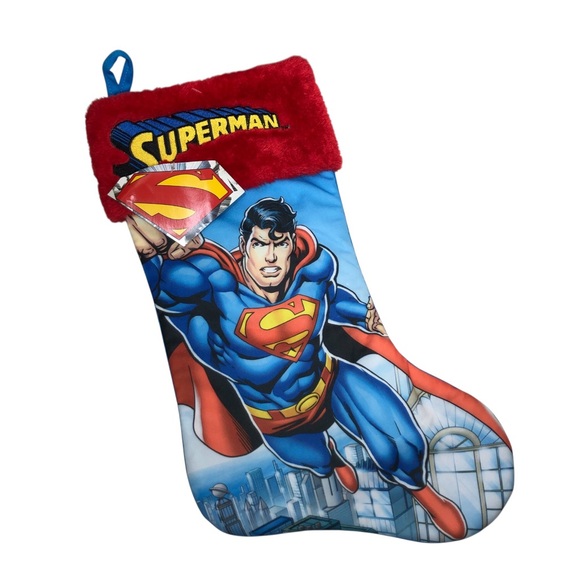 DC Comics Other - DC Comics Fur Cuff Printed Fabric‎ Superman Ref Blue Christmas Stocking 18”